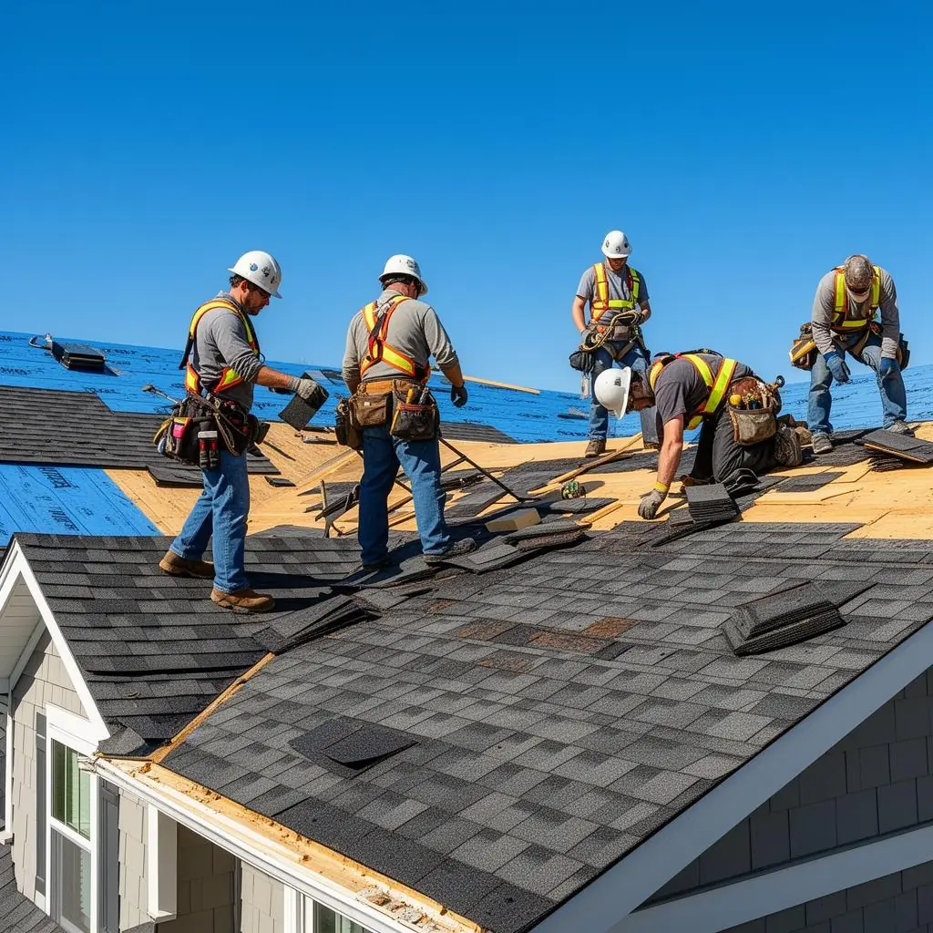 Heritage Roofing & Repairs team installing new shingles